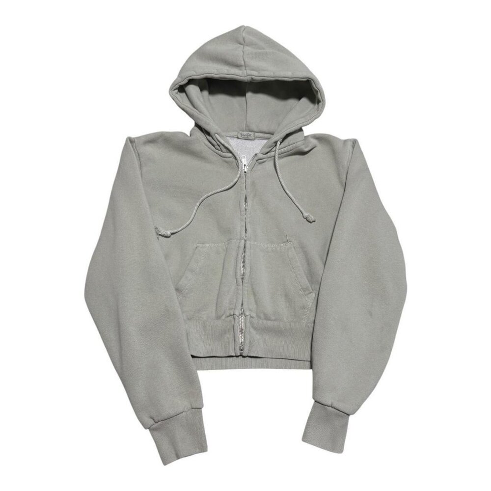 John Galt Brandy Melville Green Stained Cropped Zip Hoodie Sweatshirt Women's XS